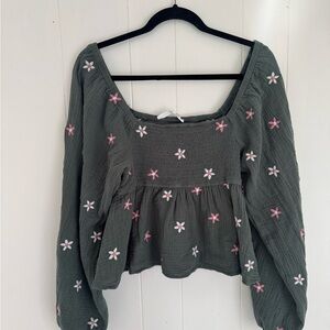 Altar'd State Green Floral Blouse